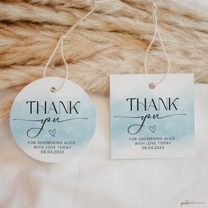 Thank You Tag Baby Shower Template, Blue Printable Baby Shower Gift Tag, Editable Baby Favors, Favor Tag, Baby Boy Favors, Modern Corjl PP65