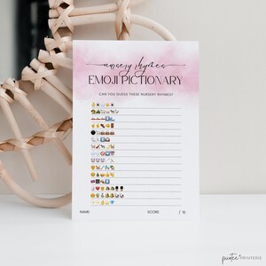 Emoji Baby Shower Game with Answer, Nursery Rhyme Emoji Pictionary, Girl Minimalist Activity, Dusty Pink, Editable Baby Emoji, Corjl PP55