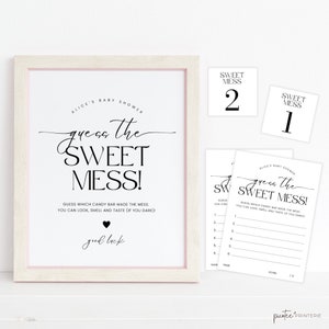 Guess The Sweet Mess Baby Shower Game, Baby Shower Dirty Diaper Game, Candy Bar, Minimalist, Gender Neutral, Instant Download, Corjl PP50