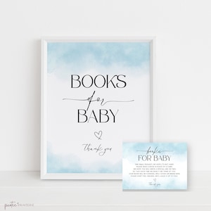 Books For Baby Insert Template, Printable Baby Book Request Card and Sign, Please Bring A Book Instead of A Card, Baby Boy Blue, Corjl PP65