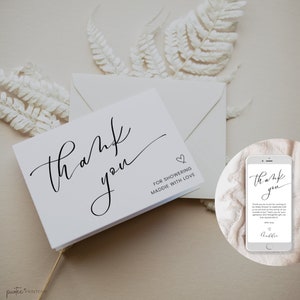 Minimalist Baby Shower Thank You Cards Gender Neutral, Editable Thank You Card Baby Shower, Thank You Cards Digital Download, Corjl PP50