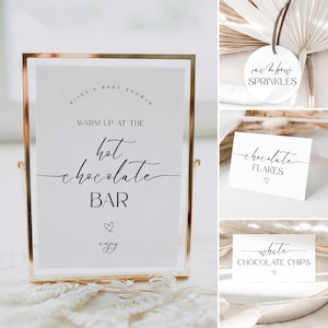 Hot Chocolate Bar Sign, Warm Up at the Hot Chocolate Bar, Minimalist Baby Shower, Hot Cocoa Bar Template, Gender Neutral, Wedding Corjl PP50
