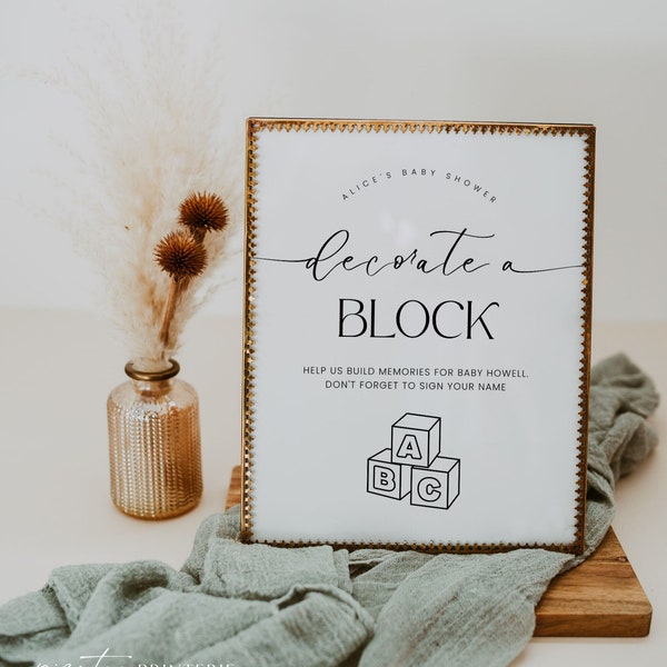 Decorate A Block Baby Shower Sign, Minimalist Sign Printable, Decorate A Block For Baby Game, Build Memories Baby Block Activity, Corjl PP50