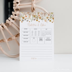 Wildflower Baby Predictions and Advice Card Template, Floral Advice Predictions New Parents Printable, Boho Baby Shower Game, Corjl PP72