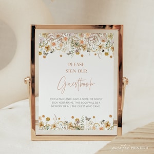 Baby In Bloom Guest Book Sign Template, Floral Please Sign Our Guestbook Printable, Wildflower Baby Shower, Guest Book Sign In, Corjl PP72