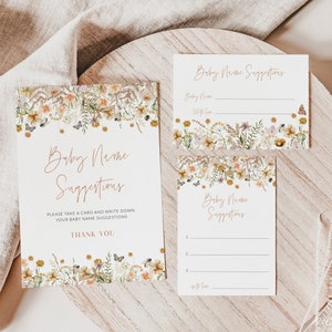 Wildflower Baby Name Suggestions Card, Boho Baby Name Ideas Printable, Floral Baby Shower, Gender Reveal Game, Baby In Bloom, Corjl PP72