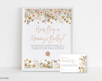 Wildflower How Big is Mommy's Belly Game, Floral How Big is Her Belly Sign, Boho Baby Shower Printable, Guessing Game Template, Corjl PP72