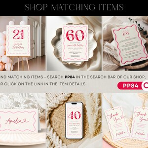 Wavy Border 50th Birthday Invitation Women, Modern Scalloped 50th Party Invite for Her Printable, Editable 50th Digital, Red Pink Corjl PP84 immagine 8