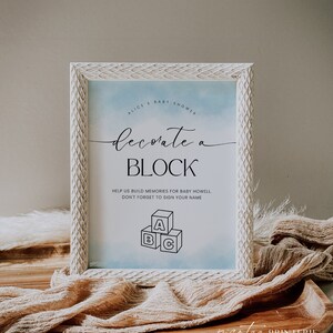 Blue Decorate A Block Baby Shower Sign, Minimalist Sign Printable, Decorate A Block For Baby Game, Build Memories Block Activity, Corjl PP65