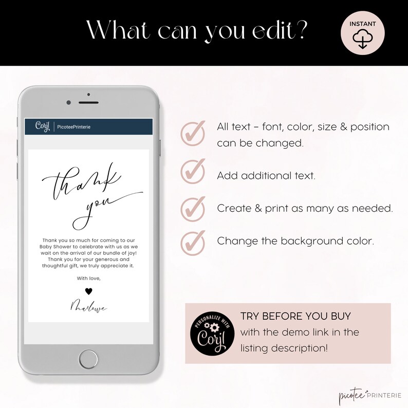 Thank You Cards Baby Shower Digital Thank You Cards Baby Etsy