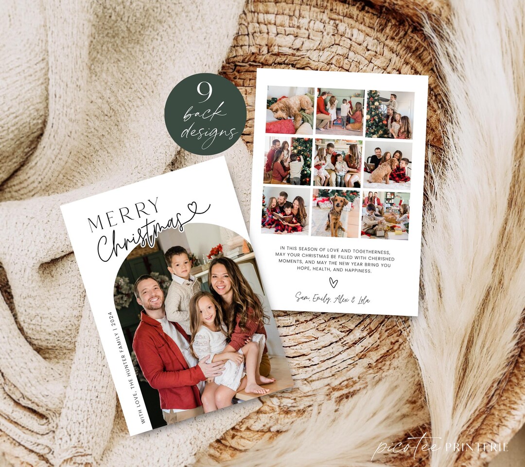 Editable Merry Christmas Card Photo Collage Template, Modern Arch