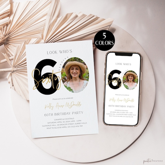 60th Birthday Invites For Women with Photo, 60th Birthday Party Invitations for Her, Editable Sixty Evite Digital, Women's 60th, Corjl PP67