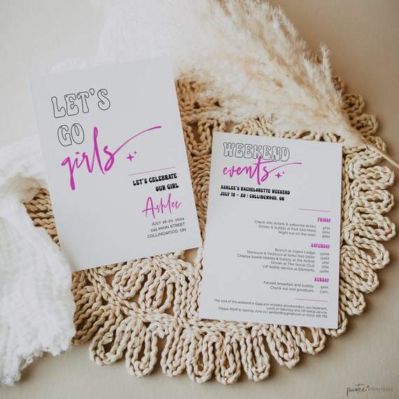 Let’s Go Girls Bachelorette Invitation Template, Bachelorette Weekend Itinerary, Nash Bash Invite, Last Rodeo, Nashville, Disco, Corjl PP61