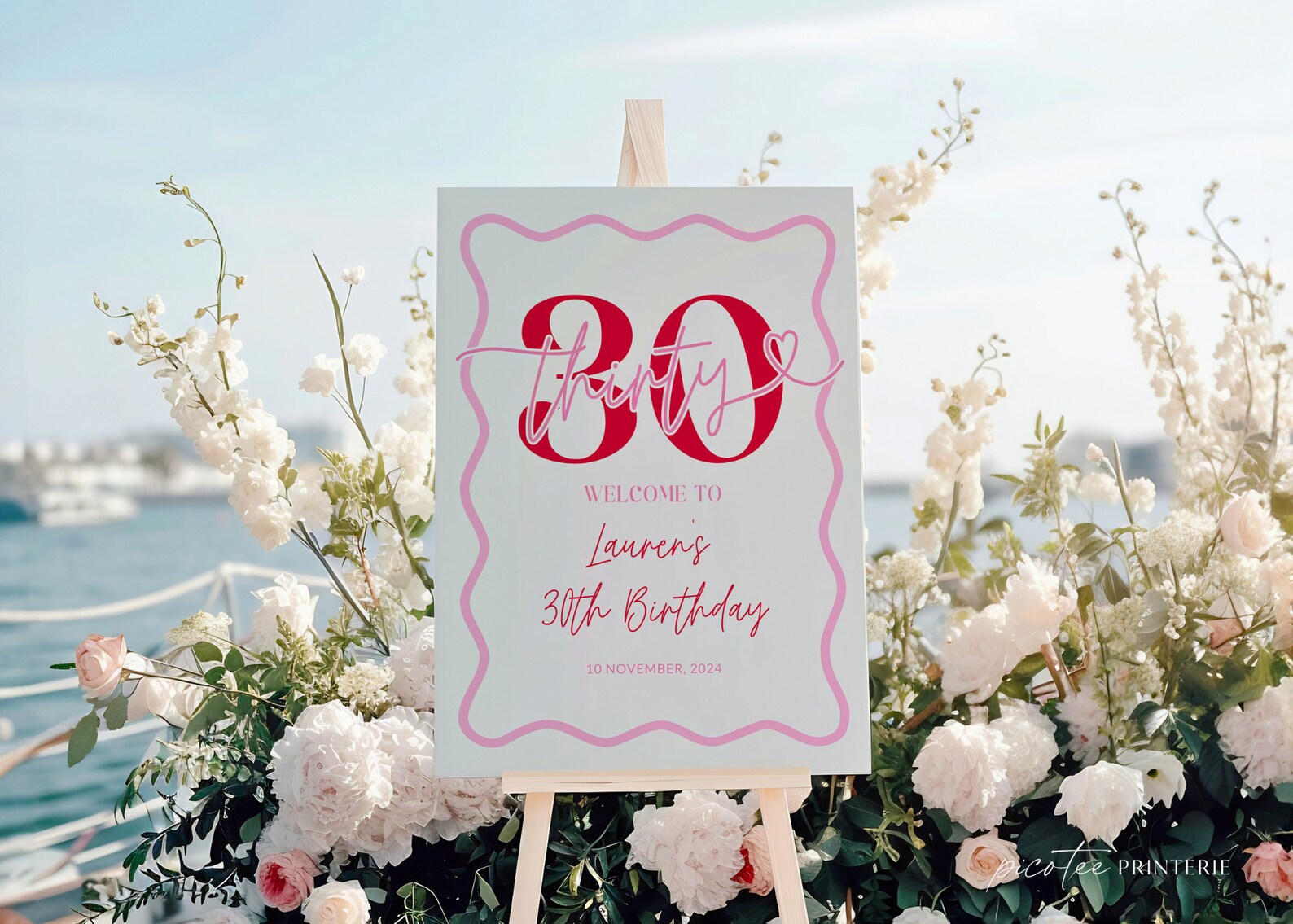 Wavy Border Welcome Sign 30th Birthday Women, Pink Scalloped 30th ...