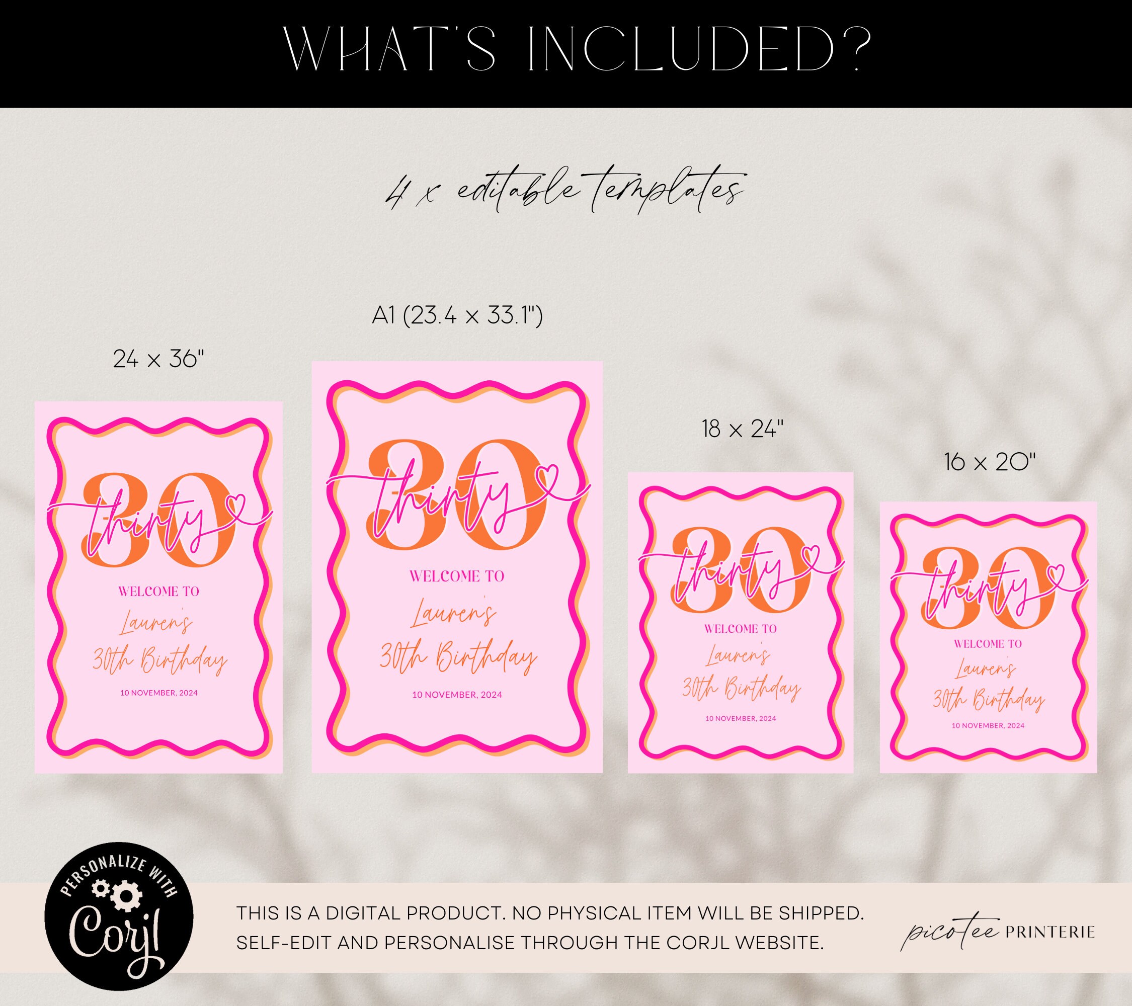 Wavy Border Welcome Sign 30th Birthday for Her, Pink Orange Scalloped ...