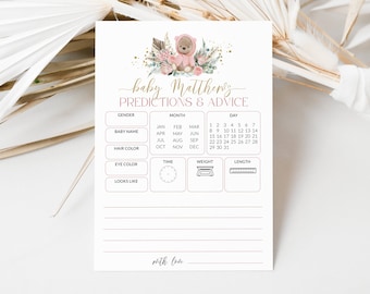 Baby Predictions and Advice Cards, Baby Shower Game, Teddy Bear Theme, Advice Predictions Printable, Girl Baby Shower Pink, Corjl PP53