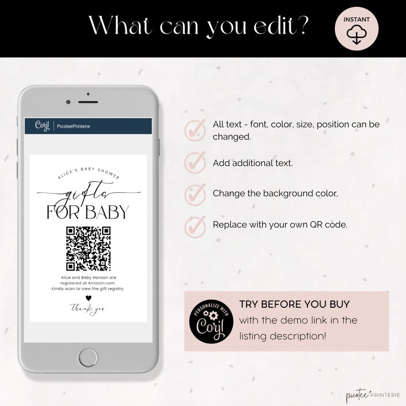 Baby Shower Gift Registry Card With QR Code Printable Gift Etsy