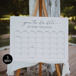 Minimal Baby Due Date Calendar, Baby Prediction Game, Minimalist Baby Shower Game Printable, Guess Baby's Due Date, Neutral Baby, Corjl PP50