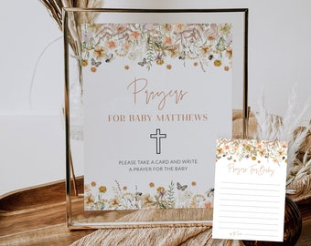 Wildflower Prayer Cards for Baby Shower, Floral Prayers For Baby Card Printable, Boho Advice Cards, Prayers Sign, Baby In Bloom, Corjl PP72