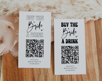 Buy The Bride A Drink Card, Bride Bachelorette Venmo, QR Code Drink Card Template, Nash Bash, Last Disco, Last Rodeo Paypal Retro Corjl PP61