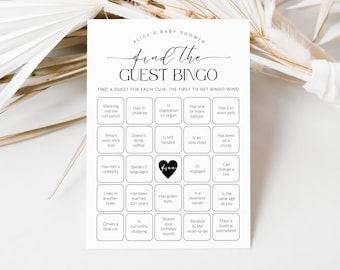 Find the Guest Bingo Baby Shower Game, Minimalist Baby Shower, Find the Guest Bingo Game, Gender Neutral Shower, Instant Download Corjl PP50