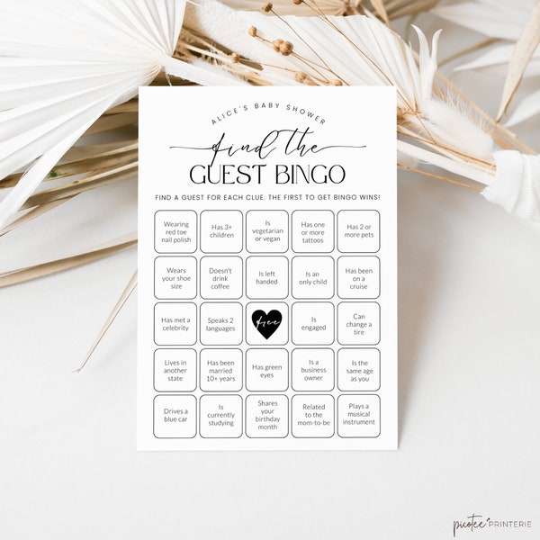 Find the Guest Bingo Baby Shower Game, Minimalist Baby Shower, Find the Guest Bingo Game, Gender Neutral Shower, Instant Download Corjl PP50