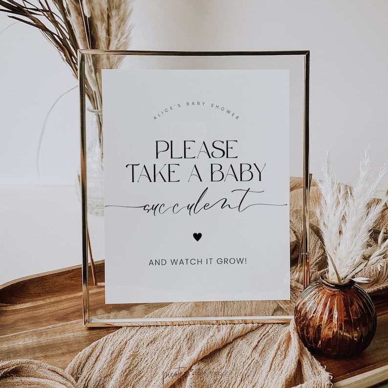 Baby Shower Succulent Favor Sign, Watch Baby Grow, Succulent Favor, Please Take One, Minimalist Baby Shower, Instant Download, Corjl PP50 image 3