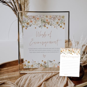Wildflower Words of Encouragement for New Parents, Floral Editable Baby Shower Advice Cards, Printable Well Wishes, Baby In Bloom Corjl PP72