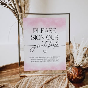 Baby Shower Guest Book Sign, Please Sign Our Guest Book Printable, Girl Minimalist Baby Shower Decor, Dusty Pink, Book Sign In, Corjl PP55