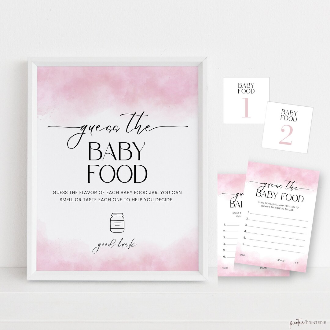 Guess the Baby Food Game, Minimalist Baby Food Baby Shower Game, Pink ...