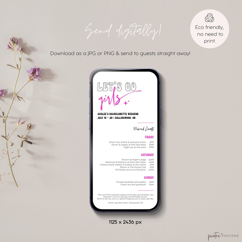 Let’s Go Girls Bachelorette Invitation Template, Bachelorette Weekend Itinerary, Nash Bash Invite, Last Rodeo, Nashville, Disco, Corjl PP61 image 5
