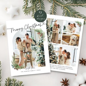 Minimalist Arch Merry Christmas Photo Card Printable, Editable Holidays Family Photo Card Template, Personalized Greeting Card, Corjl PP78