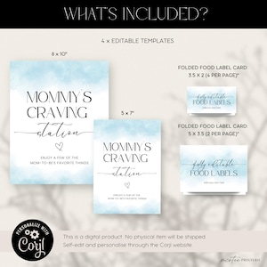 Mommy’s Craving Station Sign, Blue Baby Shower Boy, Editable Food ...
