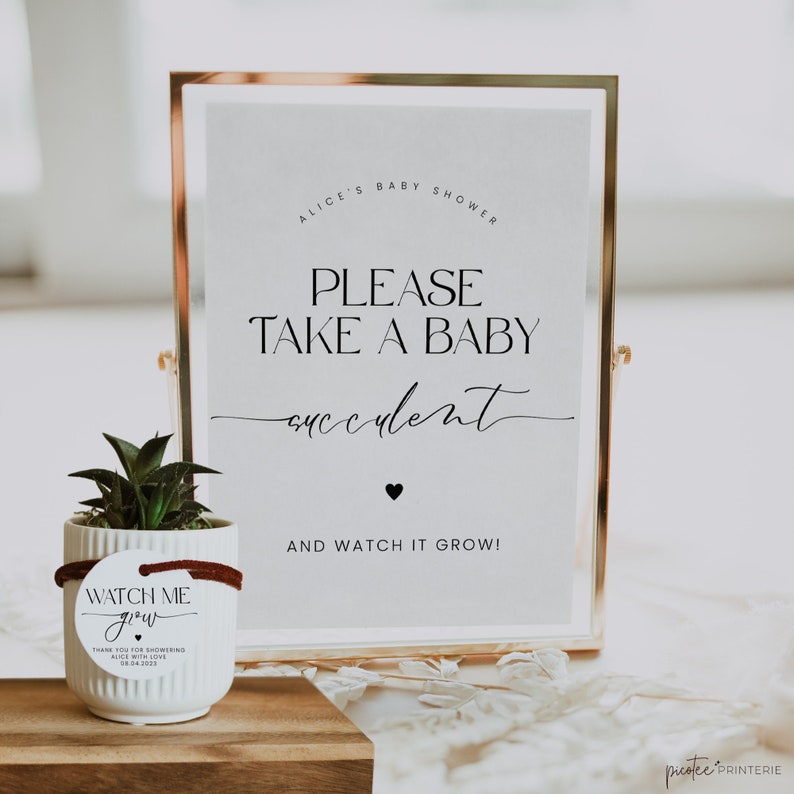 Baby Shower Succulent Favor Sign, Watch Baby Grow, Succulent Favor, Please Take One, Minimalist Baby Shower, Instant Download, Corjl PP50 image 1