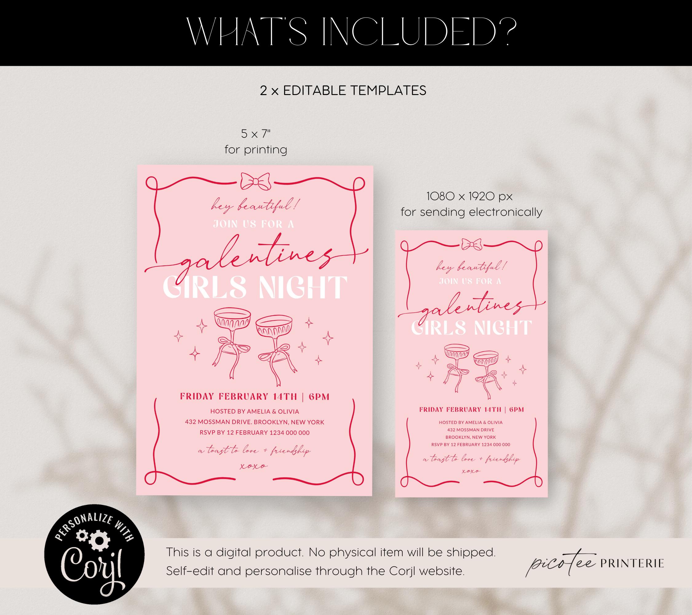 Galentine's Girls Night Invitation Template, Wavy Valentine's Day