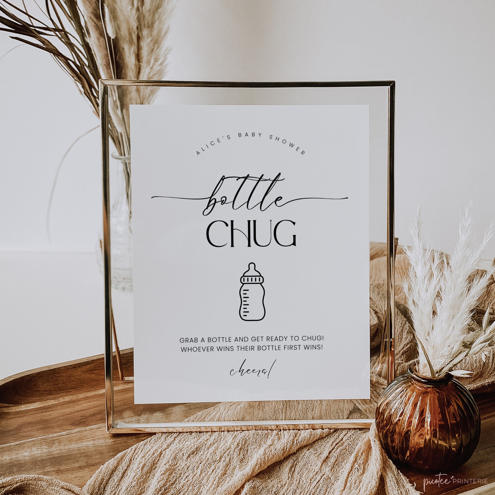 Baby Bottle Chug Game Sign - 8x11 Inch Bohemian Rainbow Wooden Sign For Gender Reveal & Baby Showers 6 thumbnail image