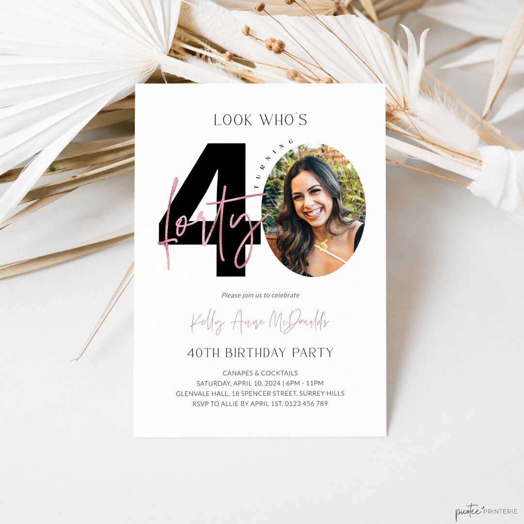 40th Birthday Invitation for Women With Photo, Printable 40th Birthday ...