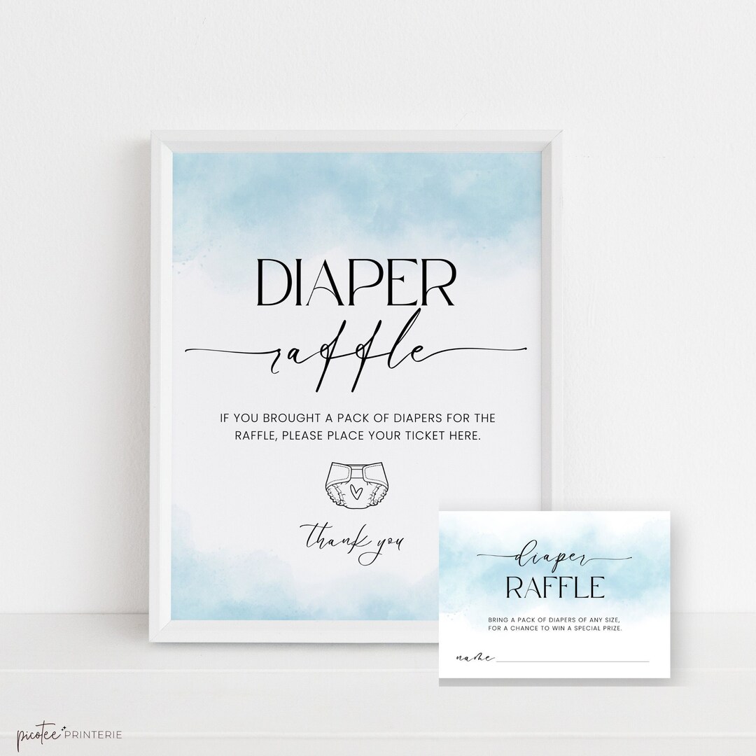 Diaper Raffle Ticket Boy, Blue Diaper Raffle Sign Template, Minimalist