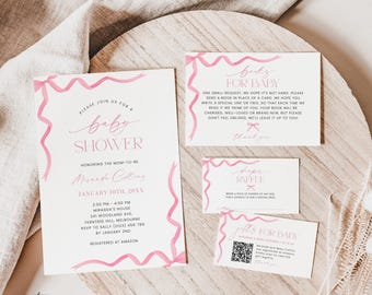Pink Bow Baby Shower Invitation Bundle: Coquette Printable Templates (Editable in Corjl, Digital Download)
