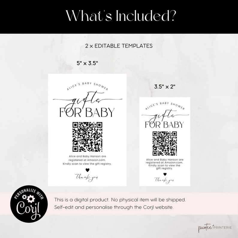 Baby Shower Gift Registry Card With QR Code Printable Gift Etsy