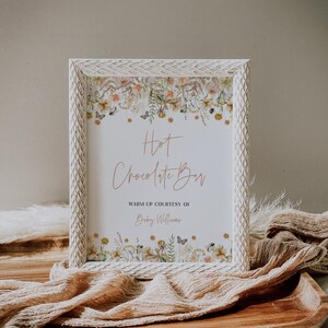 Wildflower Baby Shower Hot Chocolate Bar Printable, Boho Floral Hot Chocolate Sign, Winter Hot Cocoa Bar Template, Baby In Bloom, Corjl PP72