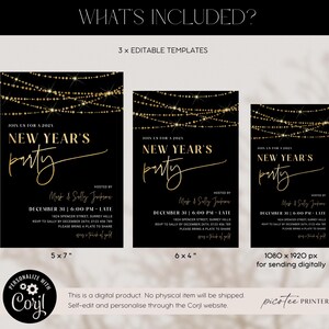 New Years Eve Invitation Template for 2026, Gold Lights NYE Party Invite, Digital and Printable Holiday Celebration Download, Editable Corjl image 4