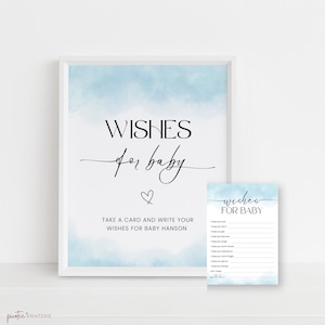 Baby Shower Wishes For Parents, Blue Wishes for Baby Game, Well Wishes Baby Card Template, Editable Baby Advice, Baby Boy, Modern Corjl PP65