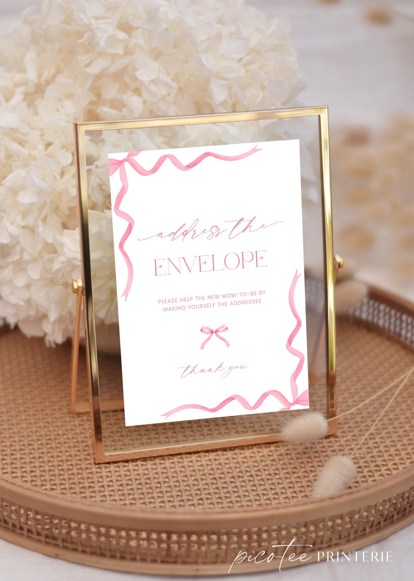 Mom Address Coquette Pink Bow Address the Envelope Sign Printable, Girl Baby Shower ...