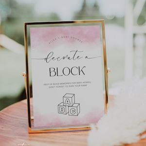 Pink Decorate A Block Baby Shower Sign, Minimalist Sign Printable, Decorate A Block For Baby Game, Build Memories Block Activity, Corjl PP55