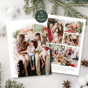 Happy Holidays Arch Photo Christmas Card Printable, Editable Modern Merry Christmas Family Photo Collage Template, Customizable, Corjl PP78