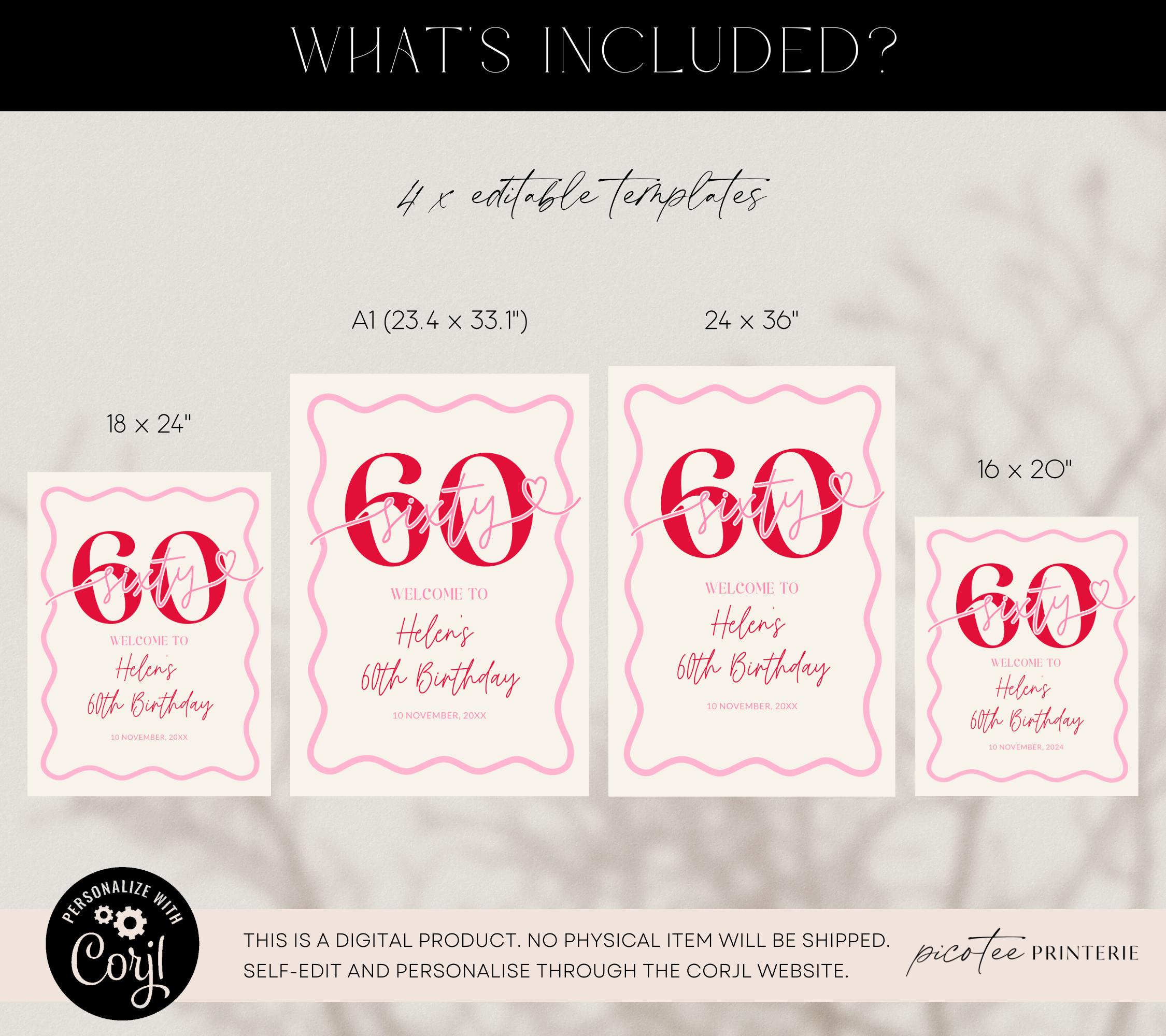 Wavy Border Welcome Sign 60th Birthday Women, Pink Scalloped 60th ...