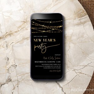 New Years Eve Invitation Template for 2026, Gold Lights NYE Party Invite, Digital and Printable Holiday Celebration Download, Editable Corjl image 8
