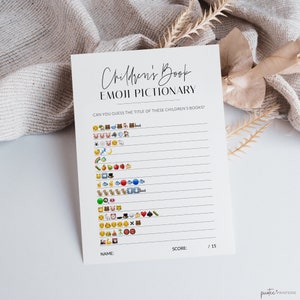 Emoji Pictionary Baby Shower Game with Answer Key, Children's Book Emoji Game, Minimalist Emoji Picture Printable, Gender Neutral Corjl PP63