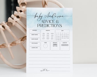 Minimalist Baby Prediction Cards and Advice, Baby Shower Advice Predictions New For Parents Printable, Boy Baby Activity Blue, Corjl PP65